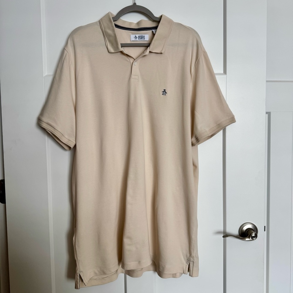 Original Penguin Daddy Pique Short Sleeve Polo Beige Birch Classic Logo Size XXL